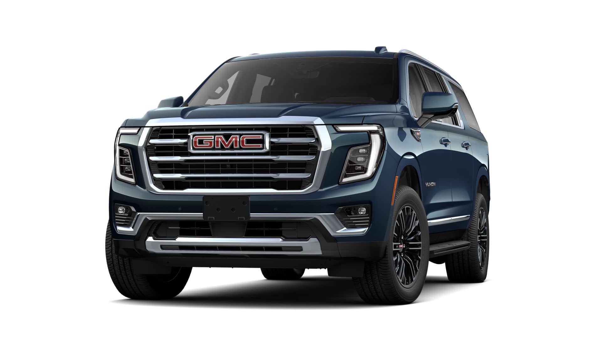2026 GMC Yukon XL Elevation in Downpour Metallic — front three-quarter view