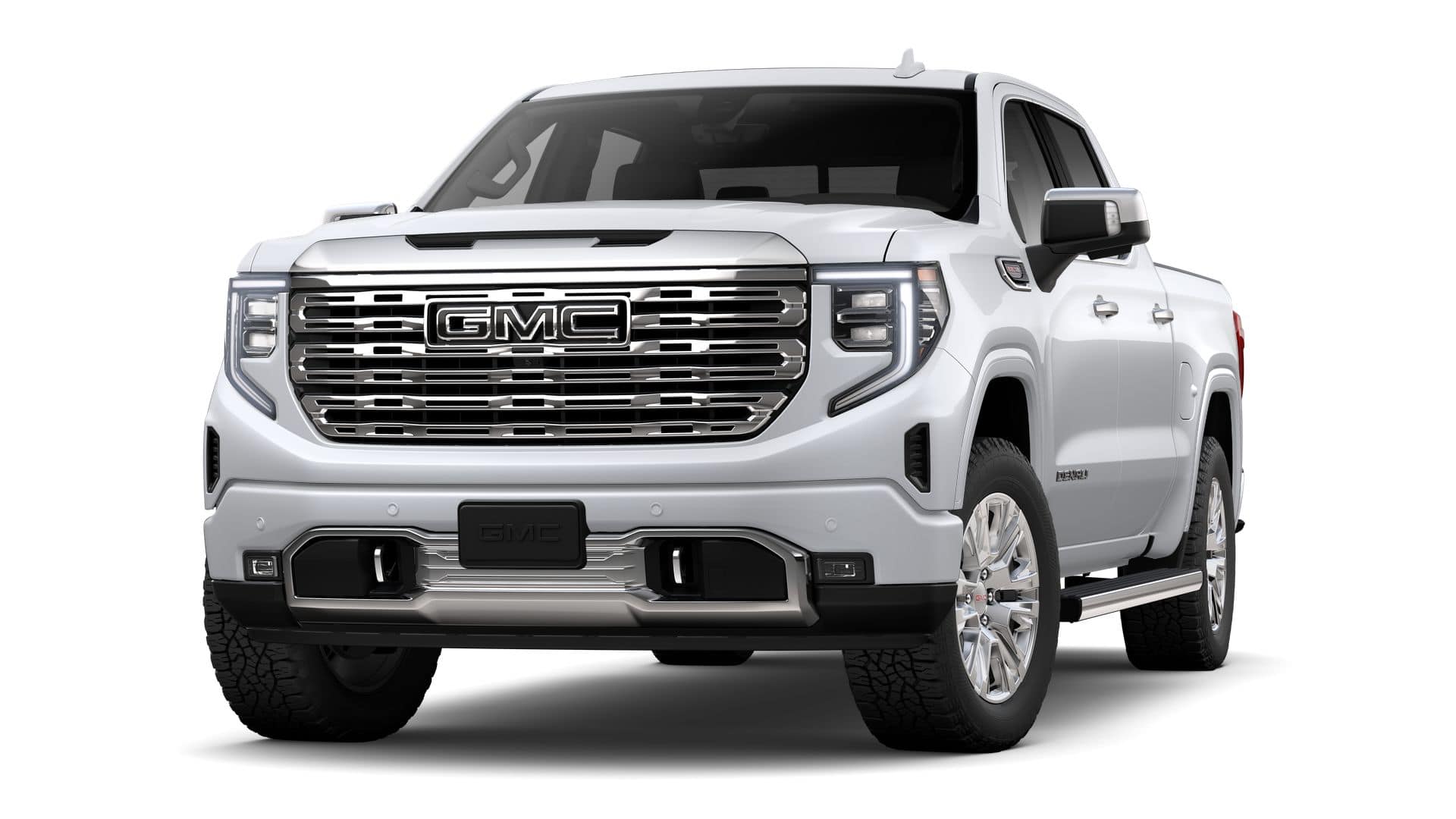 2026 GMC Sierra 1500 Denali in Glacier White Tricoat — front three-quarter view